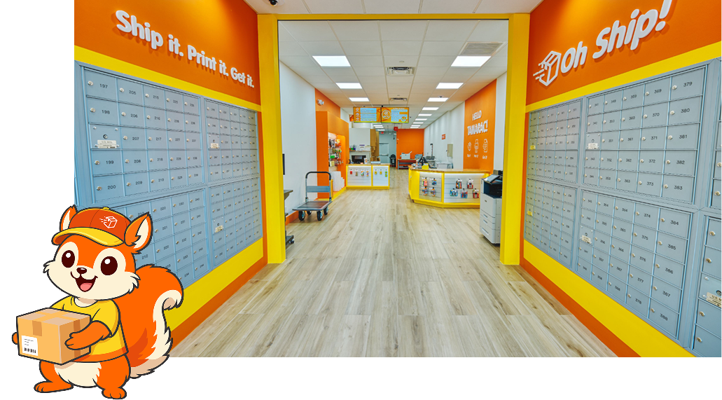 Oh Ship! storefront in Tamarac, FL with mailbox rentals and printing services.