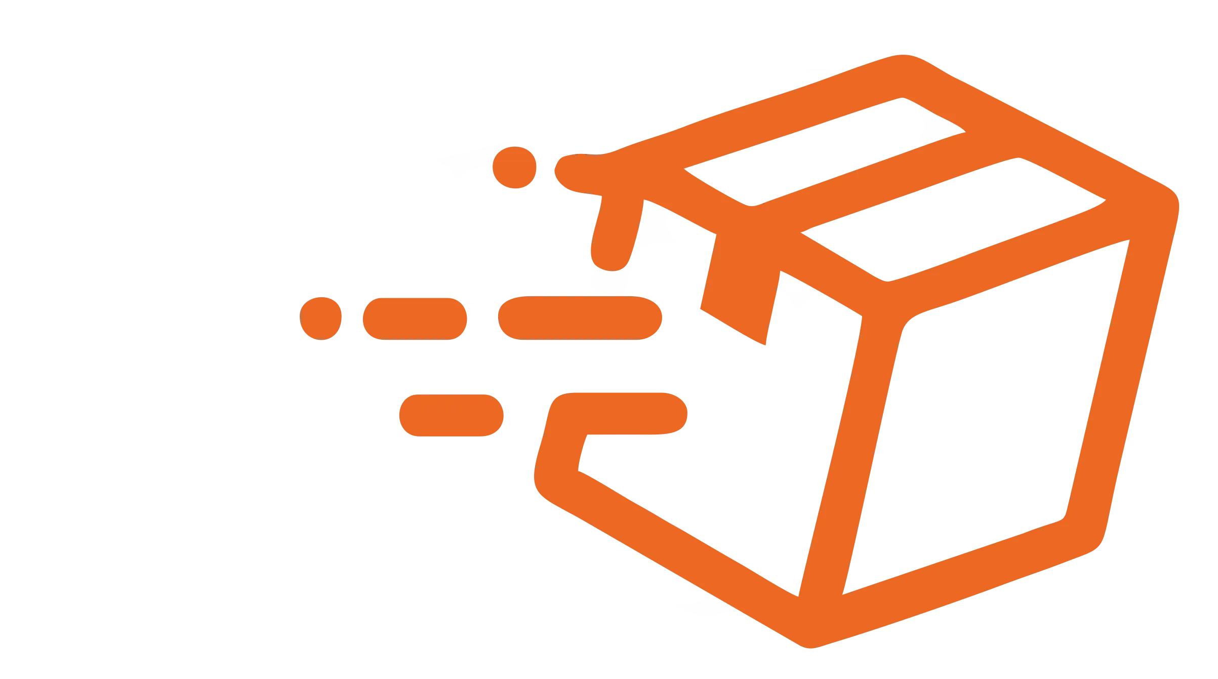 Orange delivery box icon with motion lines, symbolizing fast shipping