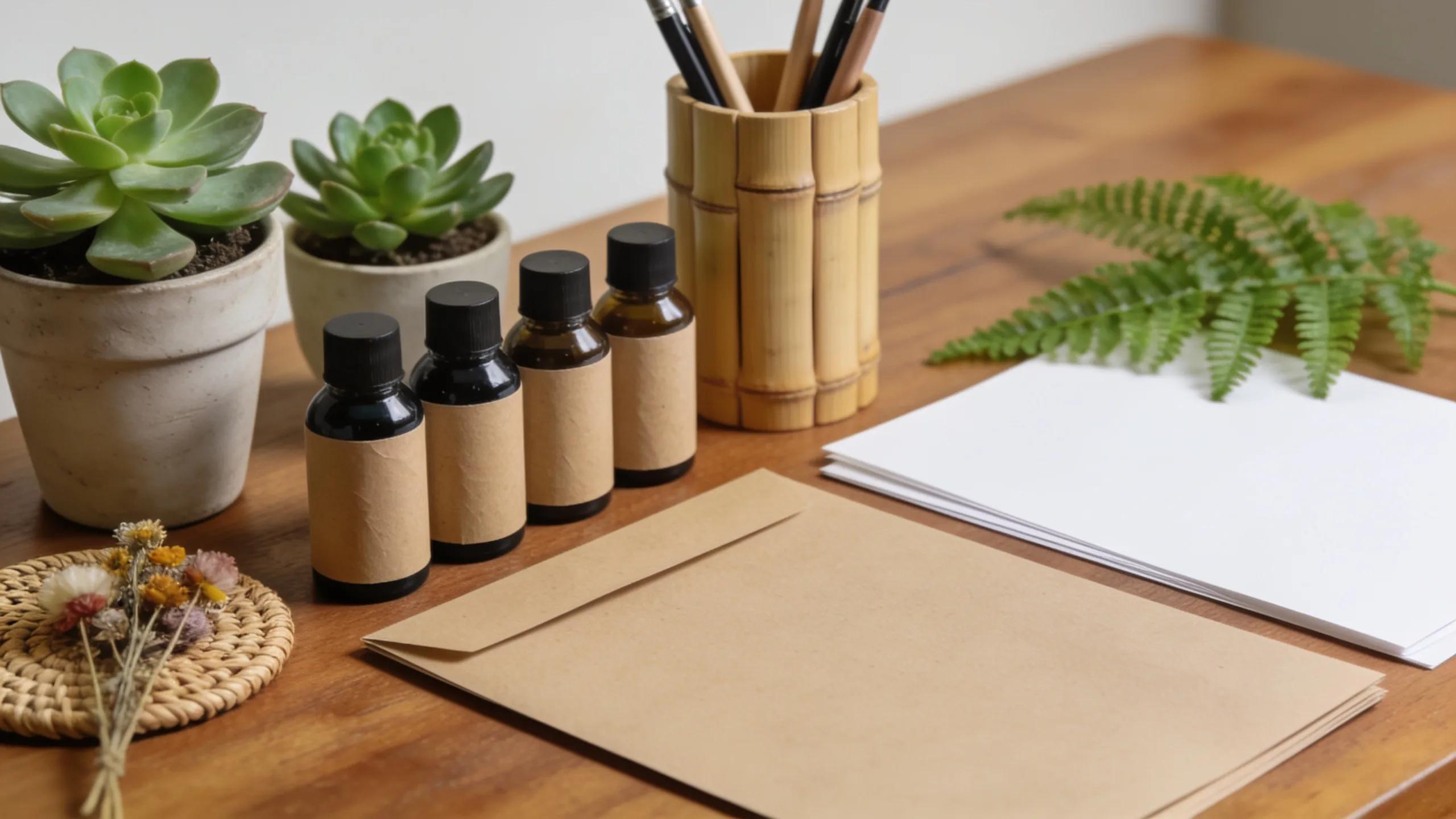 Biodegradable printing materials showcased in a natural workspace