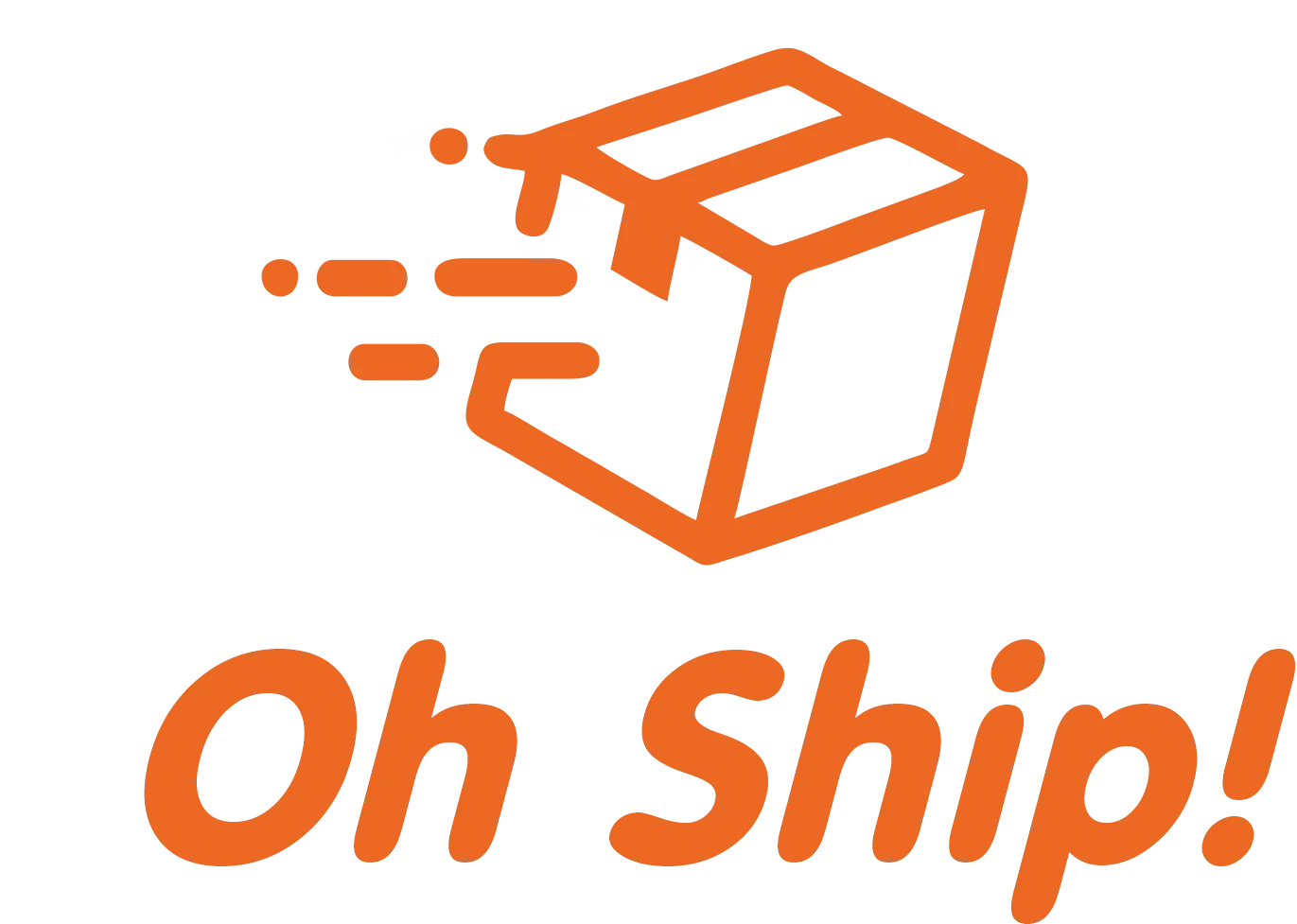 Orange logo featuring a cube with motion lines and the text "Oh Ship