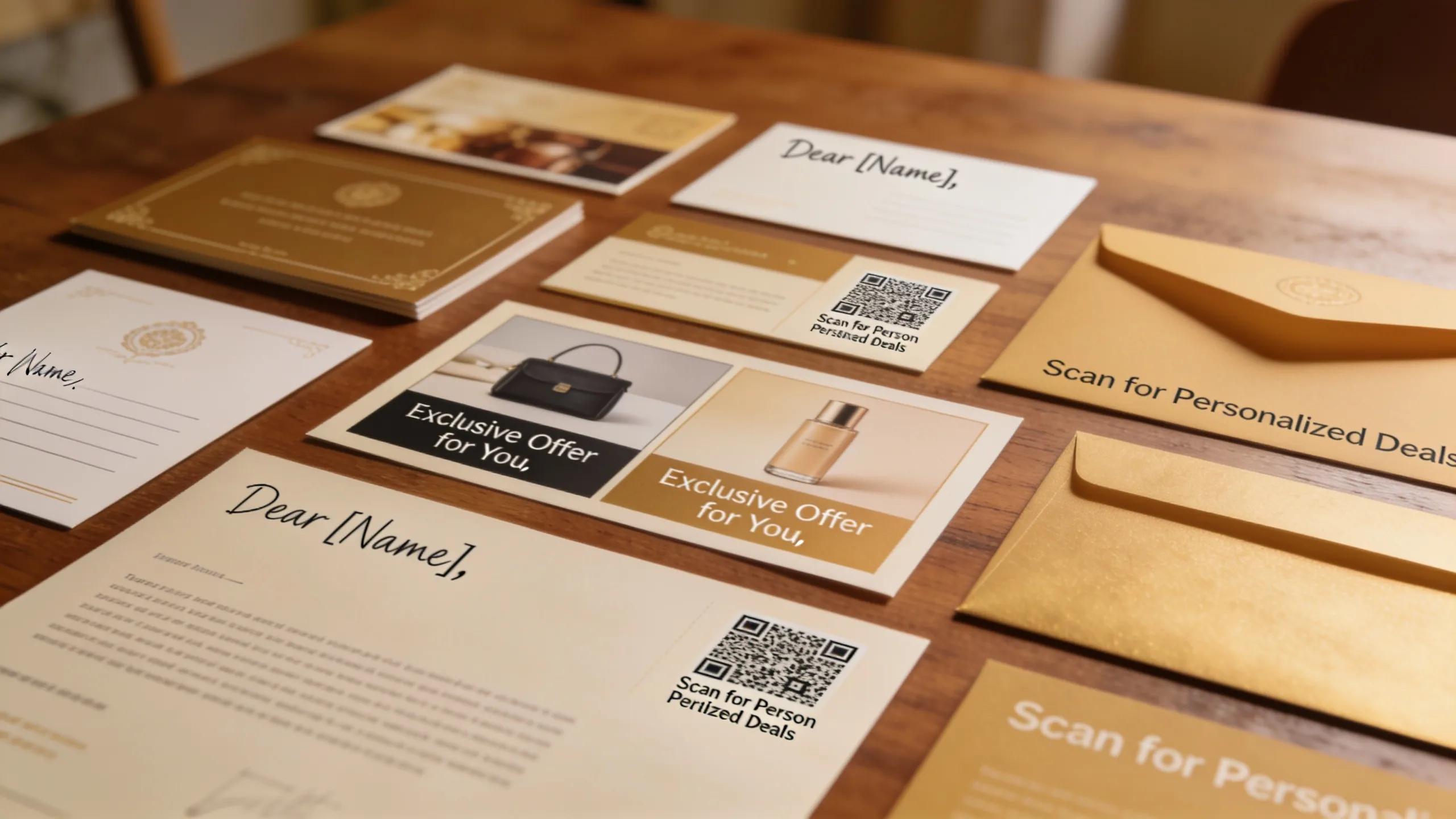 Variety of personalized direct mail pieces demonstrating engagement strategies in marketing