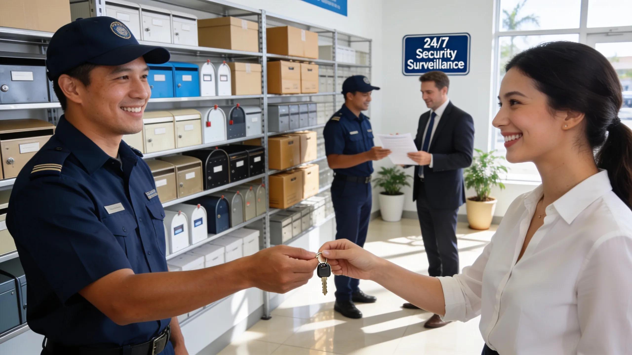 Secure mailbox rental facility in Tamarac, FL, showcasing various mailbox types to emphasize reliability and professionalism