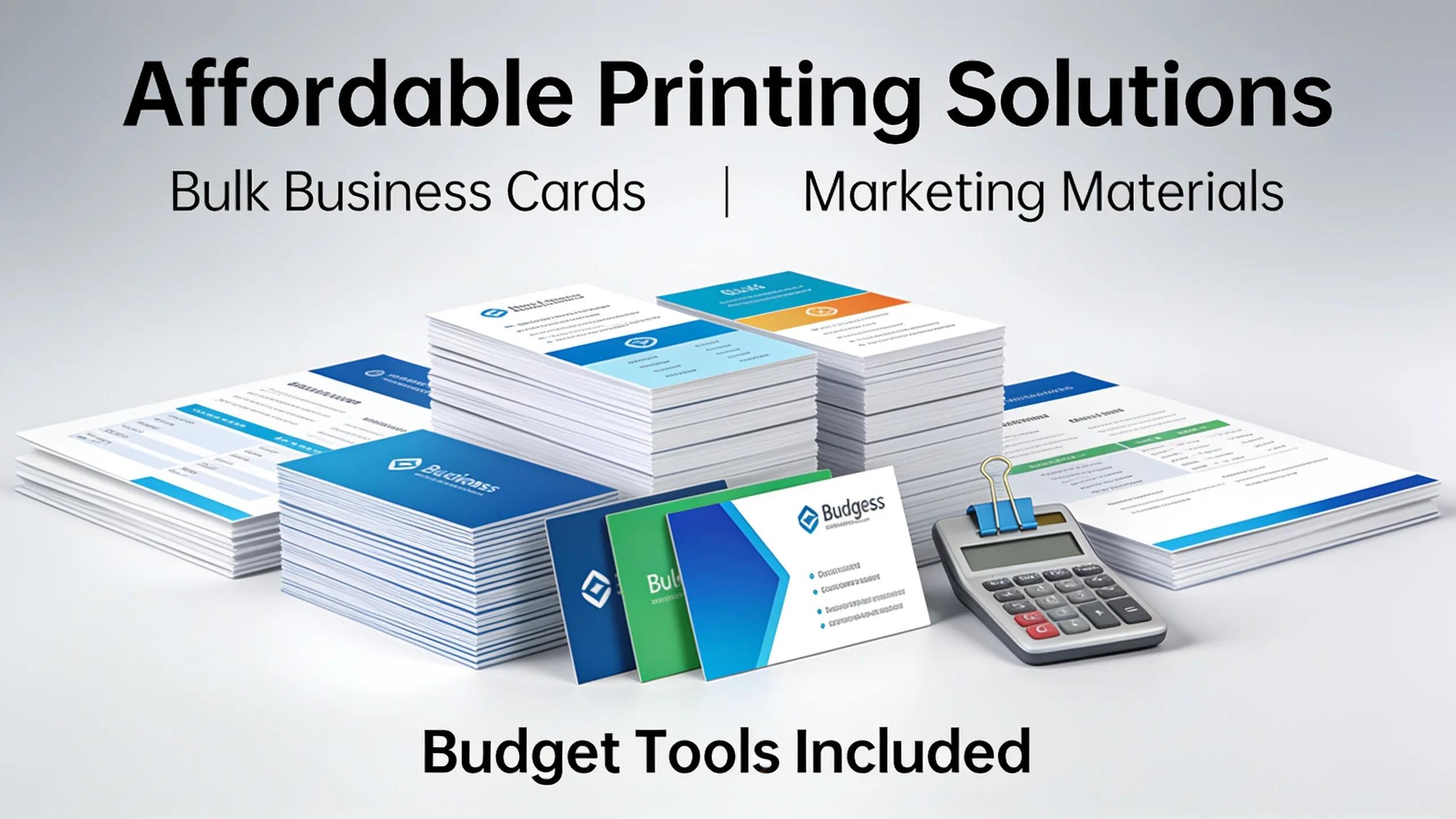 Affordable printing solutions featuring bulk business cards and marketing materials with budget tools