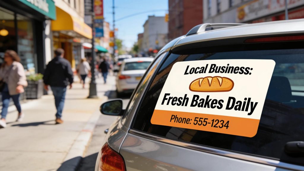 Close-up of a vehicle magnet on a car highlighting design and visibility for small business advertising