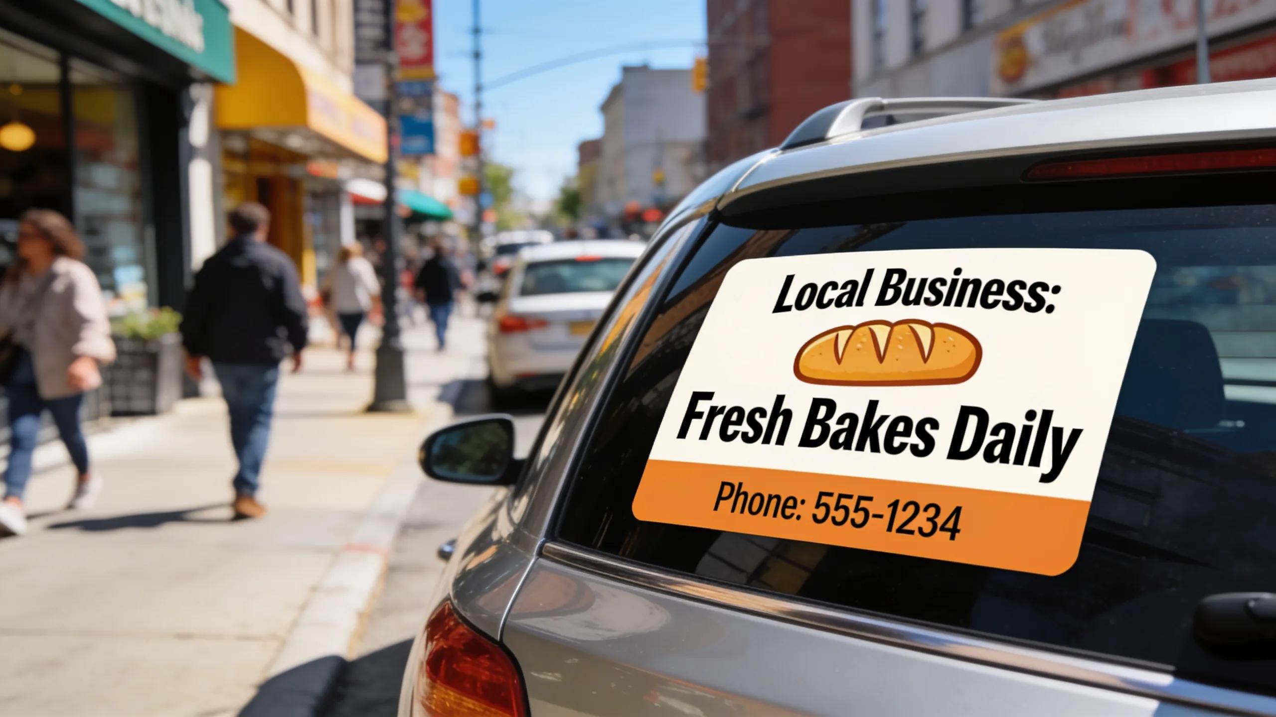 Close-up of a vehicle magnet on a car highlighting design and visibility for small business advertising